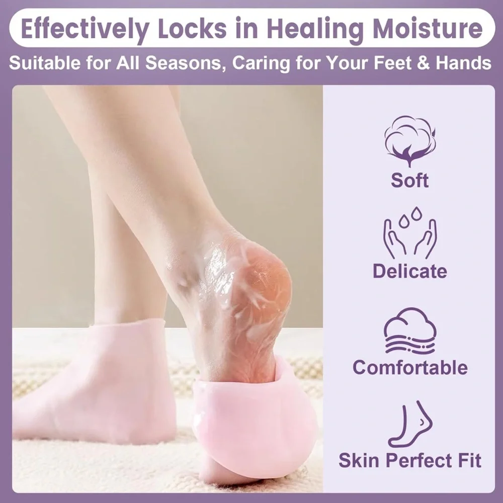 Unisex Silicone Socks & Gloves for Dry Cracked Skin (Socks Fits Up to Size 8.5)